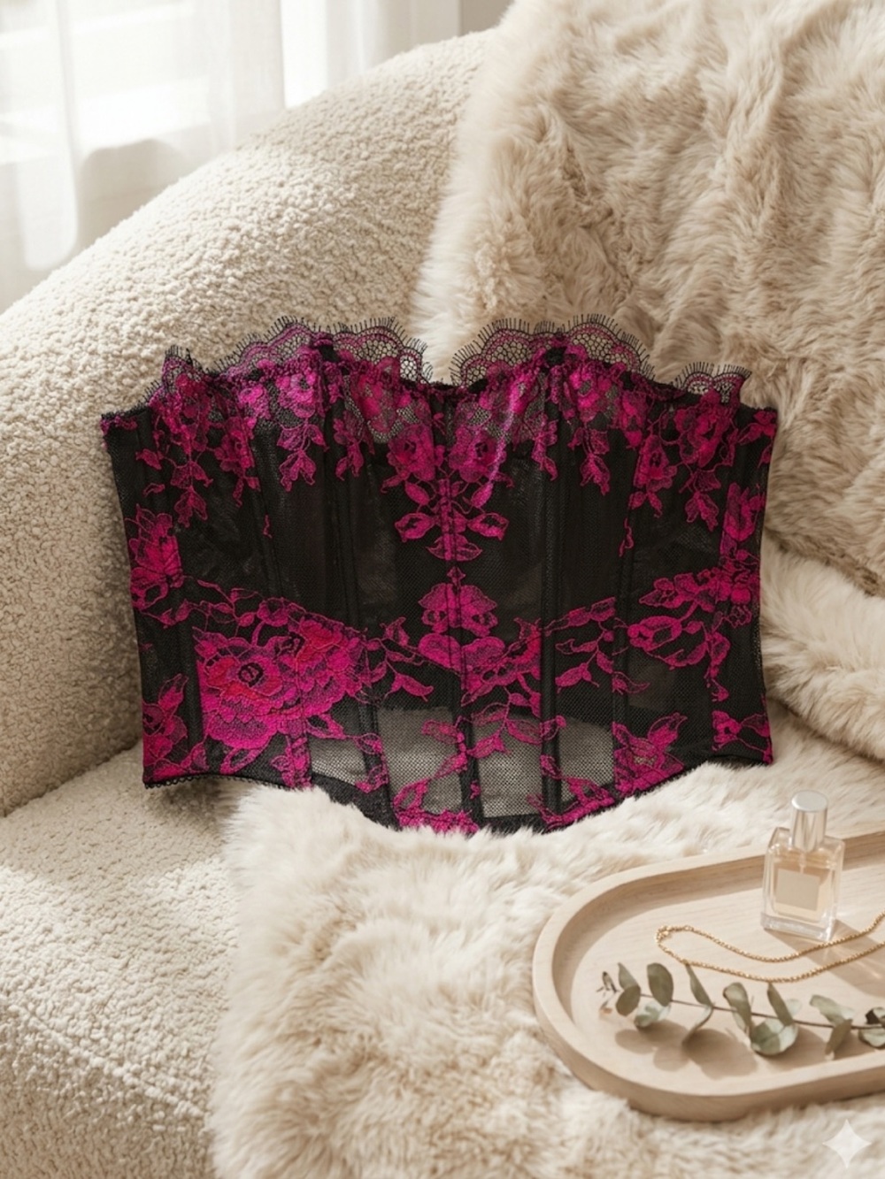 Victoria’s Secret Lace Corset Top – M‑DD | Coquette Boudoir Glam | Floral | Y2K